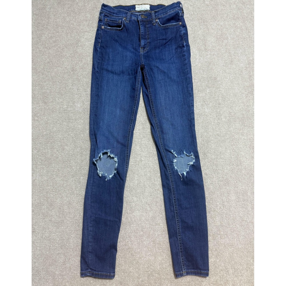 Free People‎ Jeans Womens 28L Blue Distressed Skinny Knee Rip Stretch Denim FP